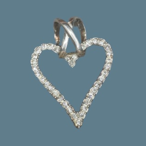 Vintage Hollow Heart Charm/Pendant Rhinestones Signed "Best" Textured Silver Tn - Picture 1 of 3